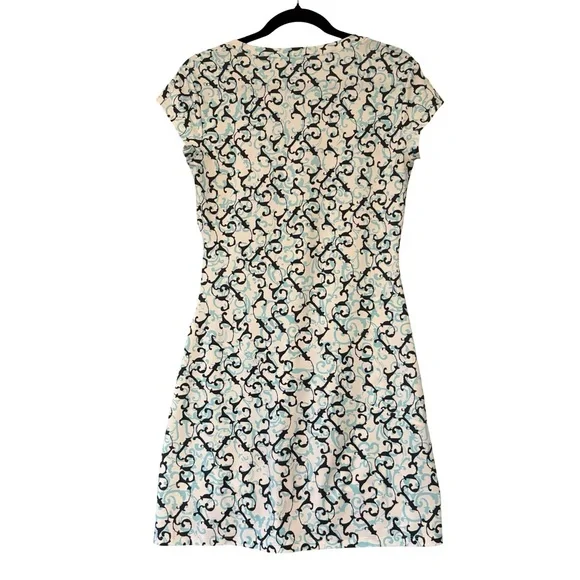 Athleta Nectar Blue White Scroll Vine Faux-Wrap Dress, Sz XS - Picture 10 of 12